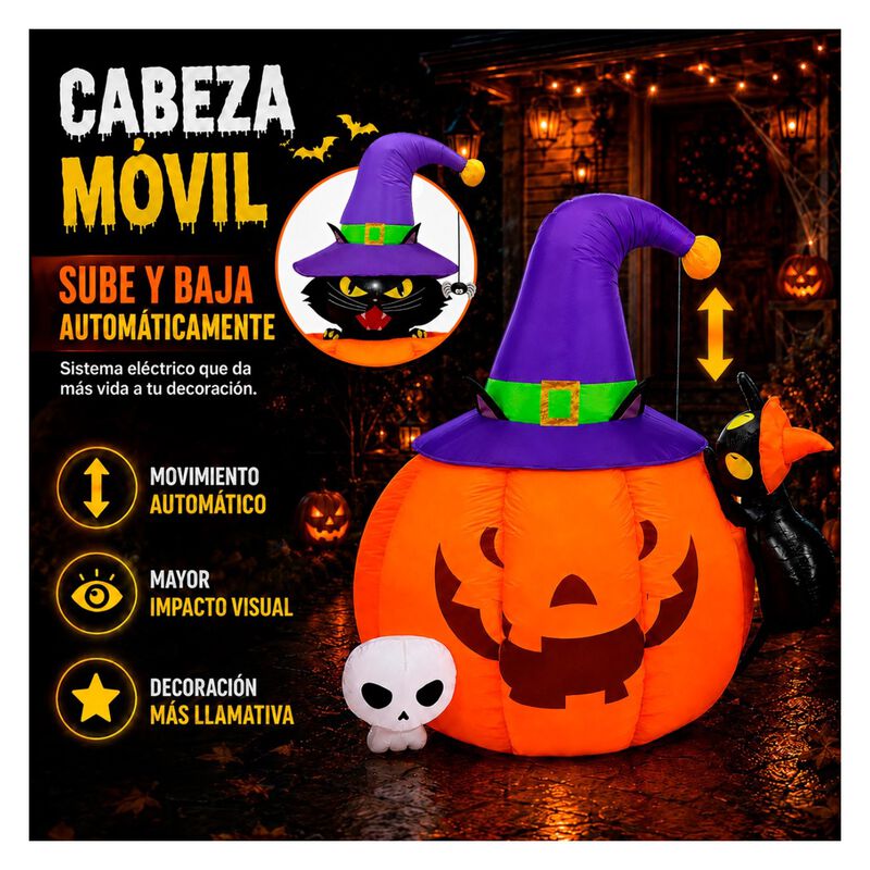Inflable Halloween Calabaza Gato Negro Brujo 1.... image number null