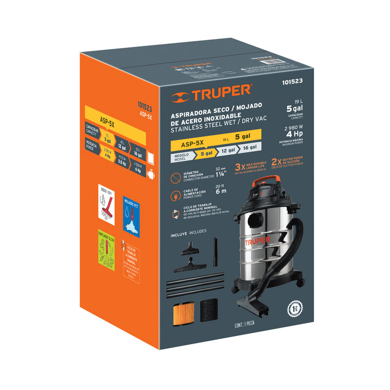 Aspiradora de S&oacute;lidos y L&iacute;quidos de 5 Gal En Ac... image number null
