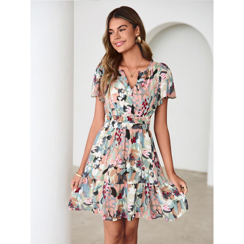 Vestido Simplee Floral Manga Corta Cuello V Boh... image number null