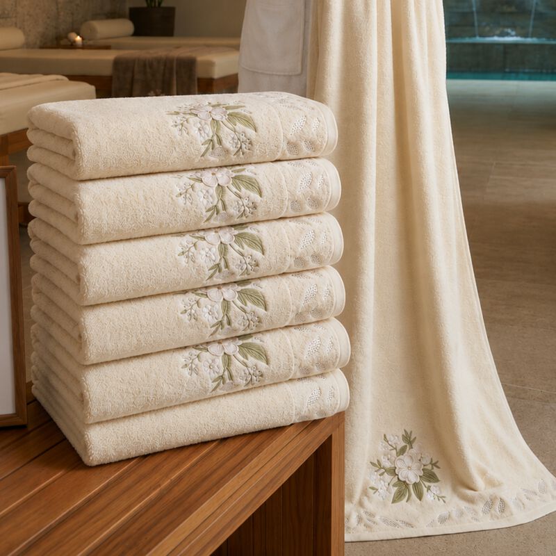 Set De 6 Toallas De Ba&ntilde;o Crema Premium 70x140 C... image number null