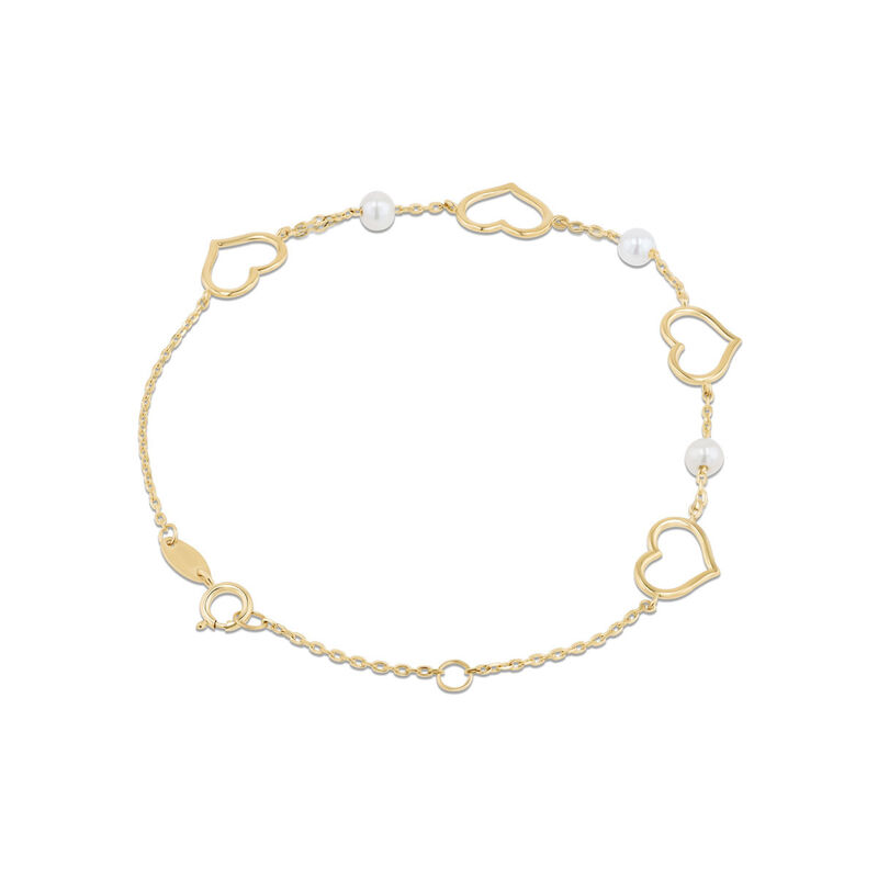 Pulsera Con Corazones De Oro Amarillo 14K Con P... image number null