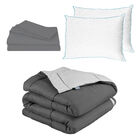 Edred&oacute;n Doble Vista Rogga King Size Gris Perla-gris Oxford + 1 Juego De S&aacute;banas Basic + 2 Almohadas De Osos