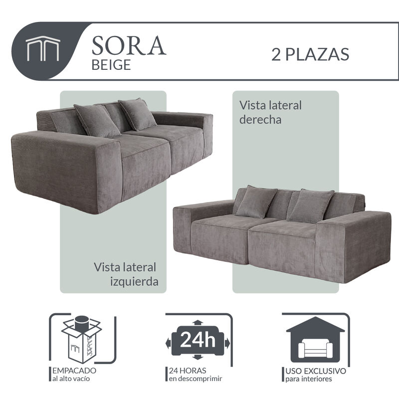 Sof&aacute; Espuma Alta densidad SORA Beige 2 plazas J... image number null