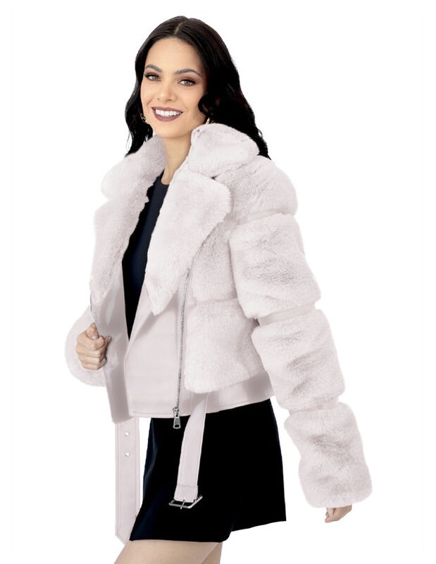 Chamarra Corta De Peluche Premium Cinturon Ajus... image number null