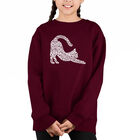 Sudadera De Cuello Redondo Word Art Para Ni&ntilde;a - Gato Estir&aacute;ndose - Granate