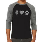 Camiseta Ragl&aacute;n de B&eacute;isbol Word Art Para Hombre - Paz Amor Perros - Negro Gris
