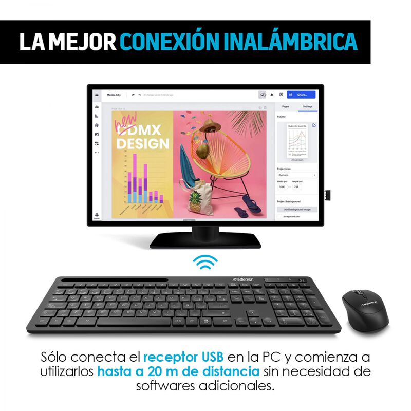 Redlemon Teclado y Mouse Inal&aacute;mbrico Usb para W... image number null
