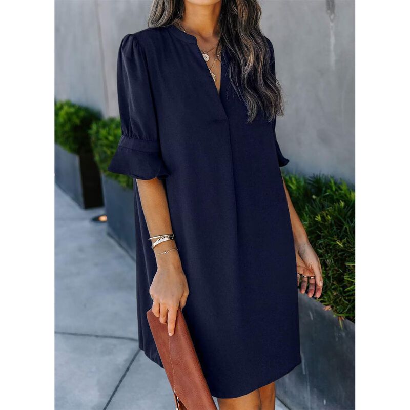 Vestido Wkior Escote V, Manga Corta Azul Talla ... image number null