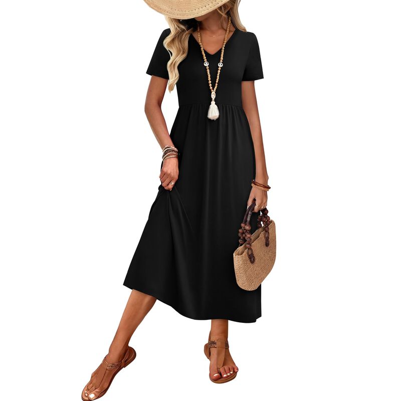 Vestido Ofeefan Negro Midi Fluido Casual Verano image number null