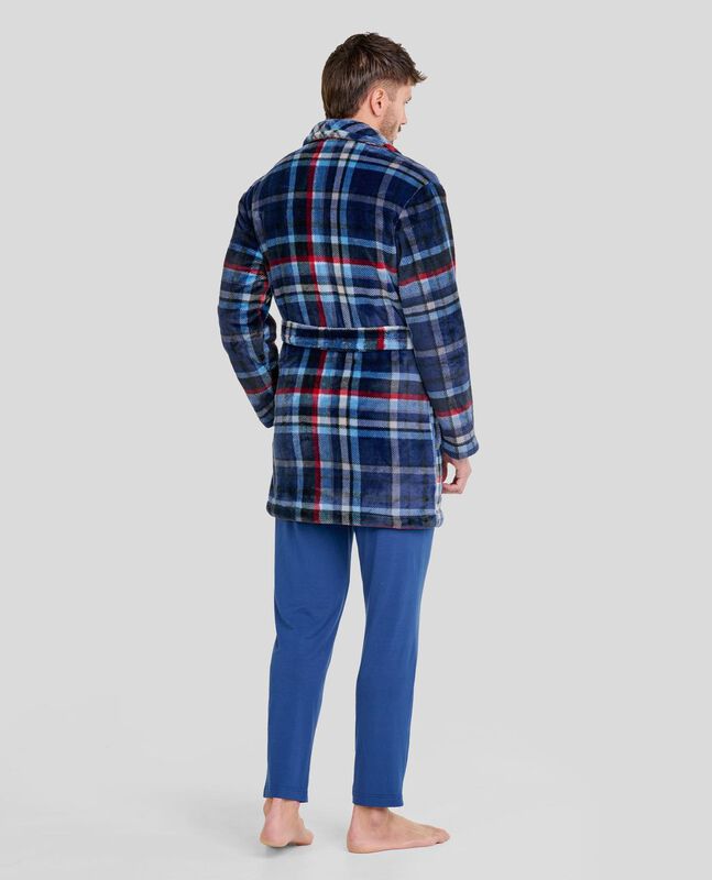 Bata Corta de Cuadros Azules Marino image number null