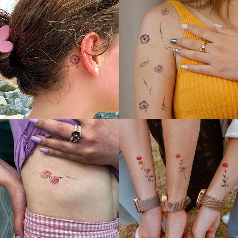Tatuajes Temporales Epuxiael 79 Uds Florales Re... image number null