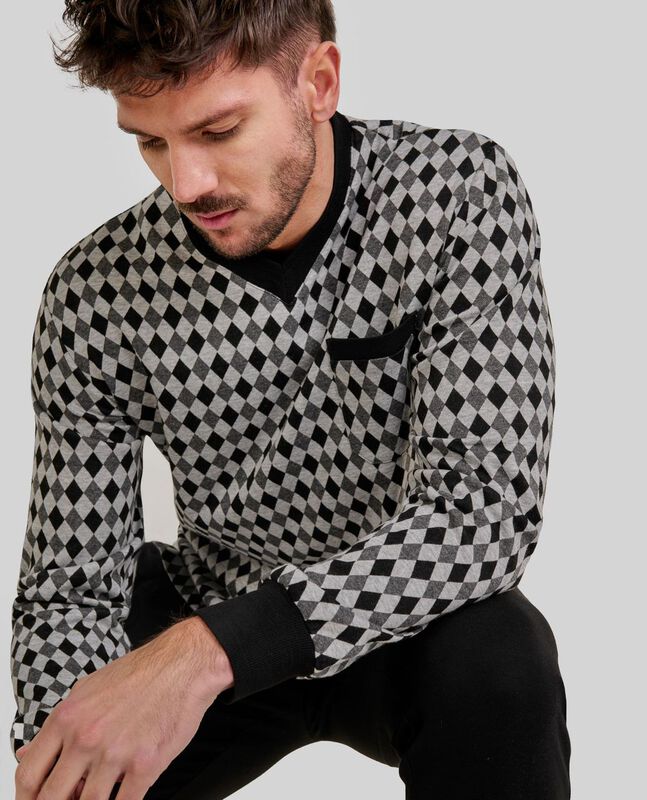 Pijama de Hombre con Dibujo de Rombos Negro image number null