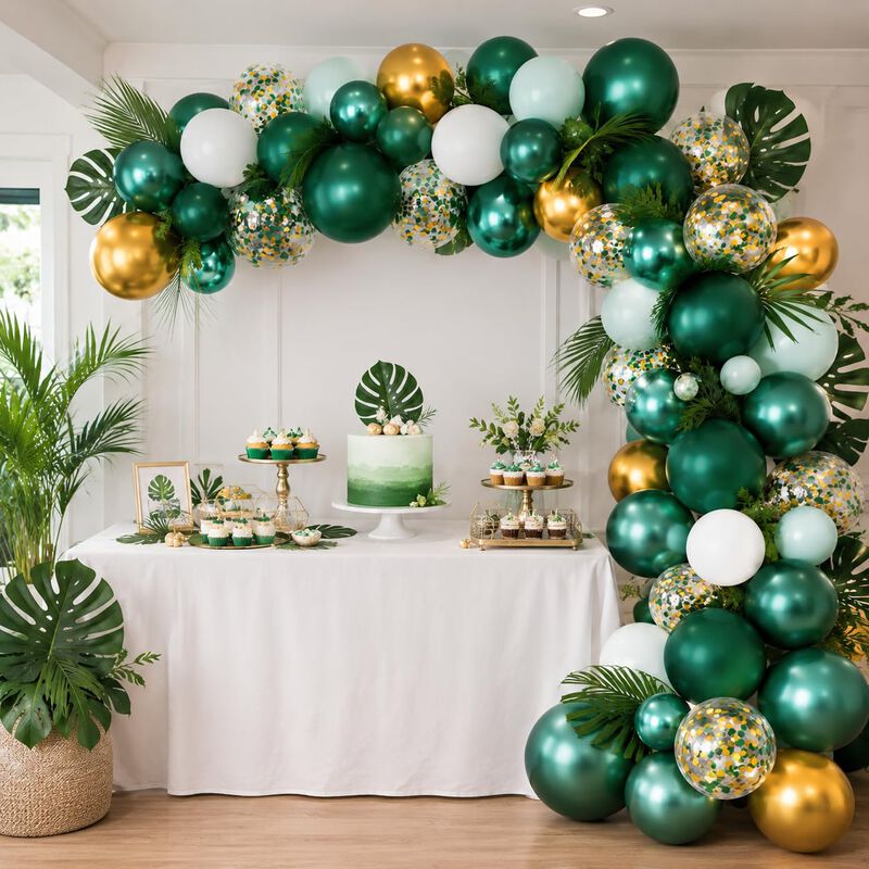 Set De 83 Globos Verde Y Dorado Con Confeti &ndash; 1... image number null