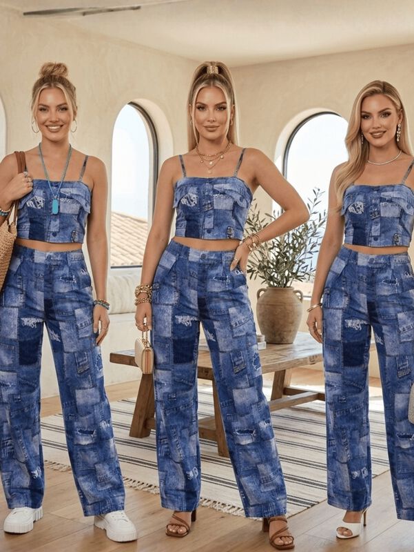 Conjunto De Mujer 2 Piezas Top Y Pantal&oacute;n Conj-... image number null