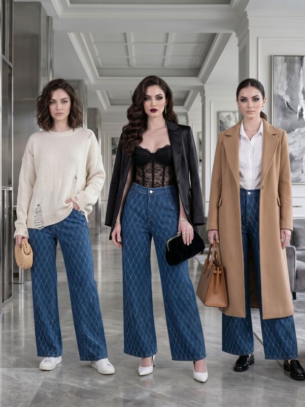 Jeans Wide Leg Mujer Con Brillos Mezc-1008 Azul... image number null