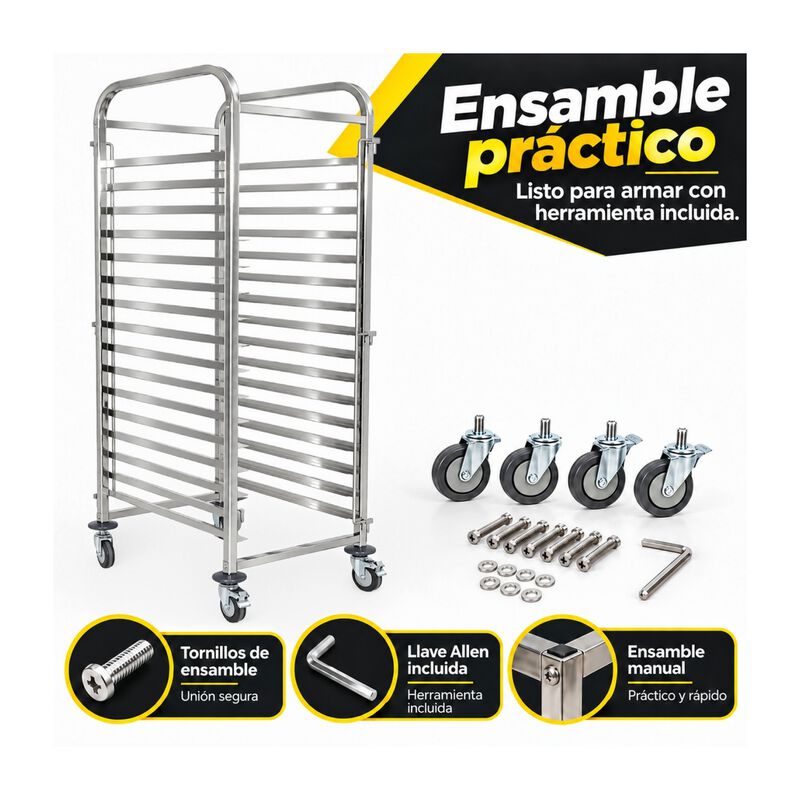 Rack Espiguero 16 Niveles 96kg Ss201 Ruedas Fre... image number null