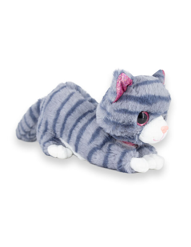 Gatito De Peluche Acostado Colo Gris Con Rayas ... image number null