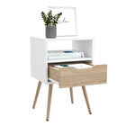 Buró Alesio, Blanco y Beige, con Patas en Madera y un Cajón