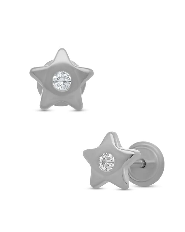 Broqueles De Estrella En Oro Blanco 14k Con 6.5... image number null