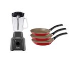 Combo Licuadora T-Fal 2 Vel Powermix V/Vidrio Gris + Sartenes Tramontina Turim 3 Pzas Rojo ALB/END