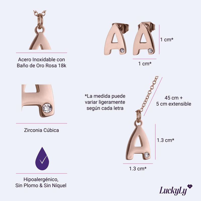 Set Joyería Mujer, Aretes Collar Inicial Letras... image number null