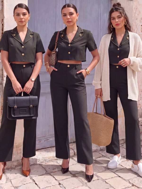 Conjunto 2 Piezas, Conj-0222 Negro Blusa Crop C... image number null