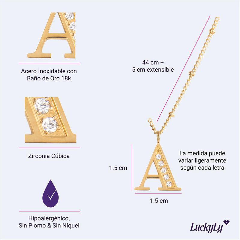 Collares Mujer Inicial Letras Ba&ntilde;o Oro 18k Zirc... image number null