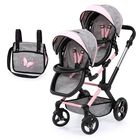 Cochecito Para Mu&ntilde;ecas Bayer Design Xeo Twin Butterfly Gris Y Rosa