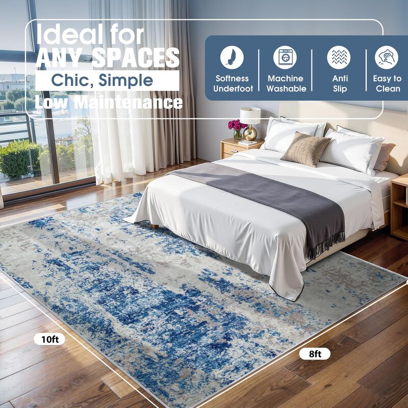 Alfombra Aelenmu 244x152 Cm Azul Gris Blanco La... image number null