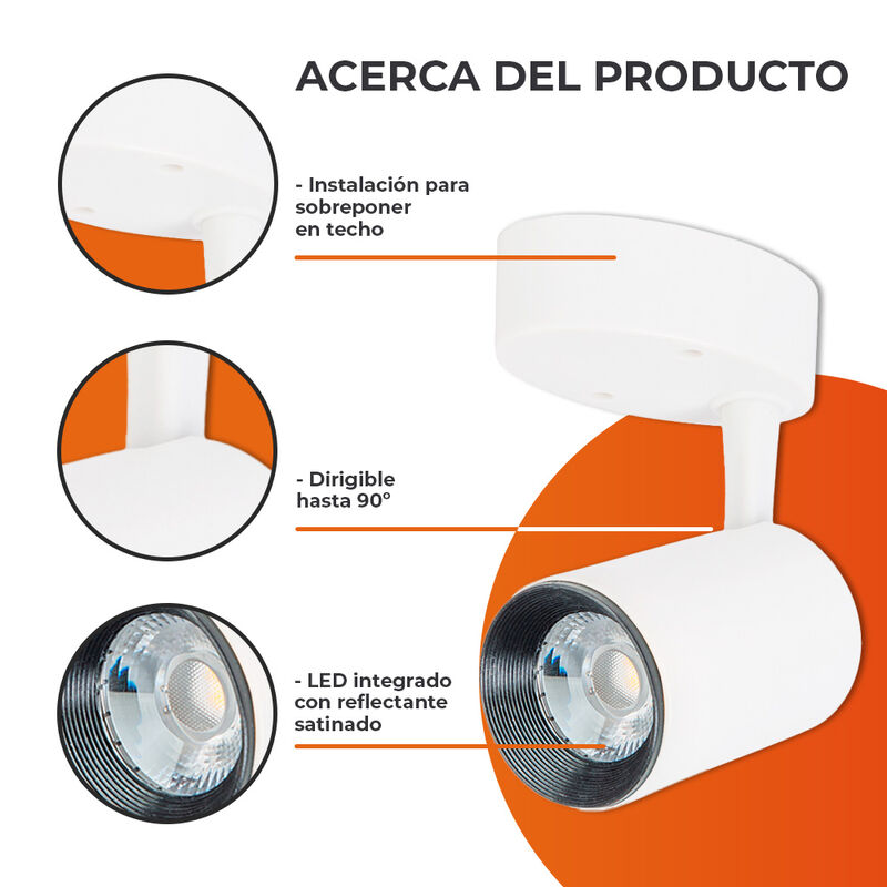 L&aacute;mpara De Interior Spot Led Sobreponerluz Suav... image number null