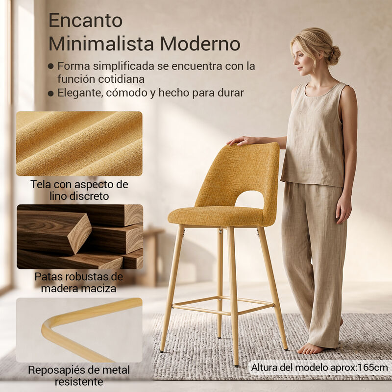 Set De 2 Bancos Altos Tapizados Color Mostaza C... image number null
