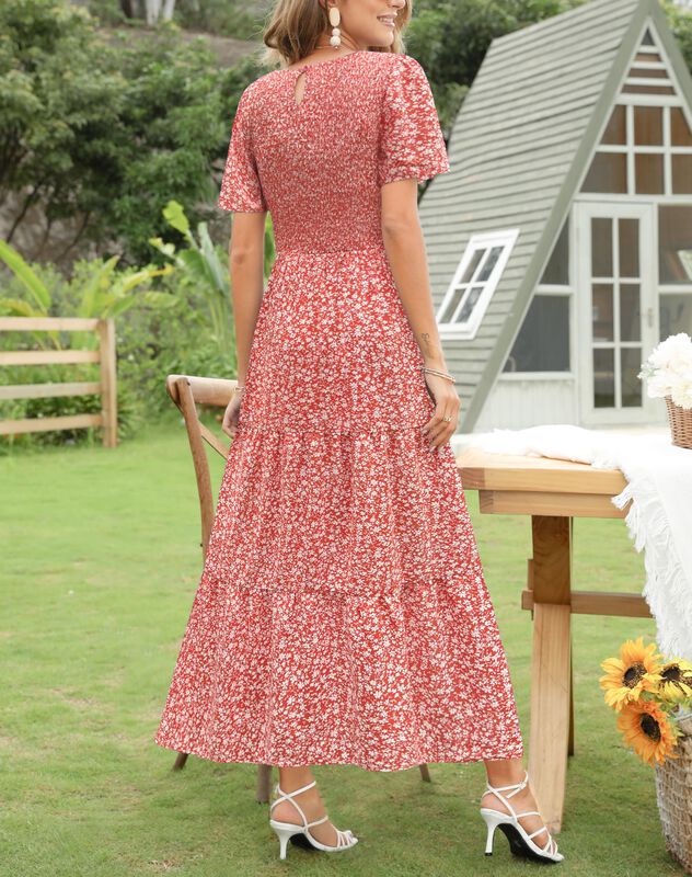 Vestido Largo Floral Maggeer XL Manga Corta - E... image number null