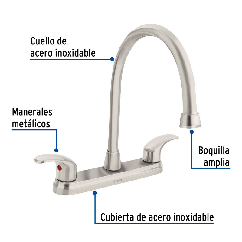 Mezcladora Satín 8' para Lavabo Cuello Largo Pa... image number null