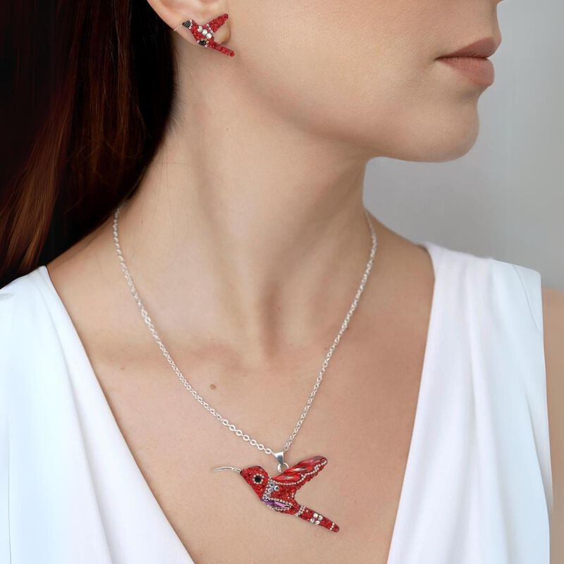 Collar y Aretes Colibr&iacute; con plata .925 Zvezda image number null