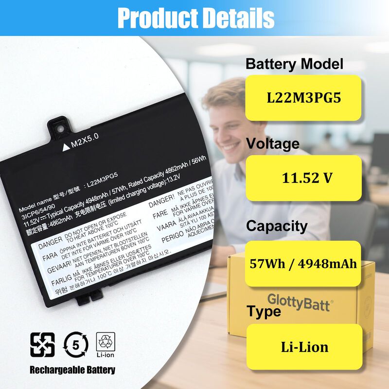 Bater&iacute;a Glottybatt L22m3pg5 57wh Lenovo E14/e16 image number null