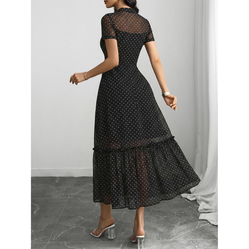 Vestido Gothdark Maxi Casual Lunares Volantes image number null