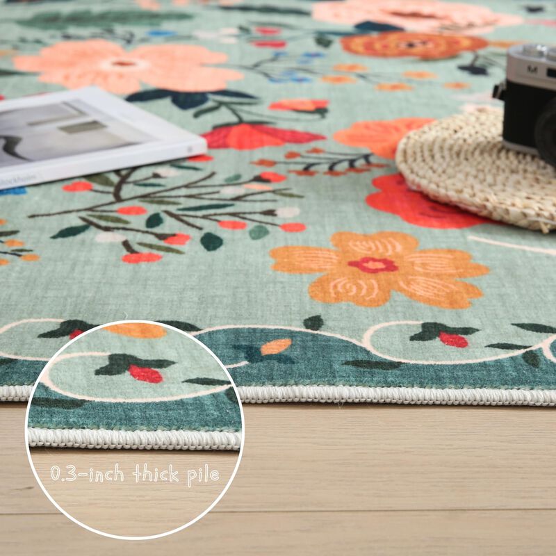 Alfombra Redonda Rugcomf 120 cm Lavable Verde image number null
