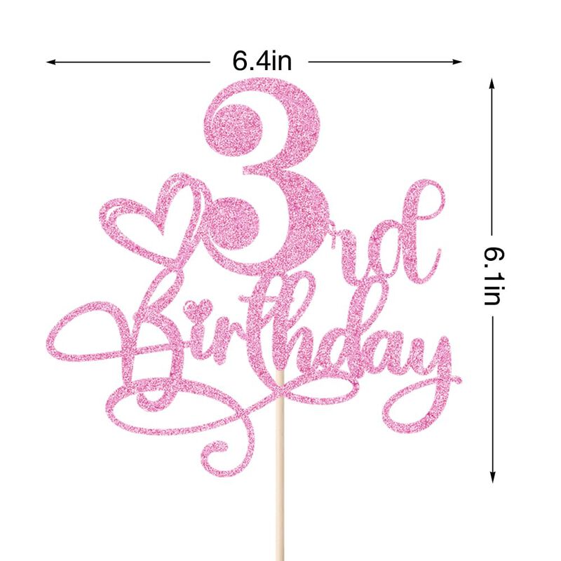 Adorno Para Pastel Naicaek 3er Cumplea&ntilde;os Rosa ... image number null