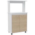 Módulo Microondas Palma, Blanco y Beige, con Dos Puertas Abatibles y Rodachinas Para Su Fácil Desplazamiento