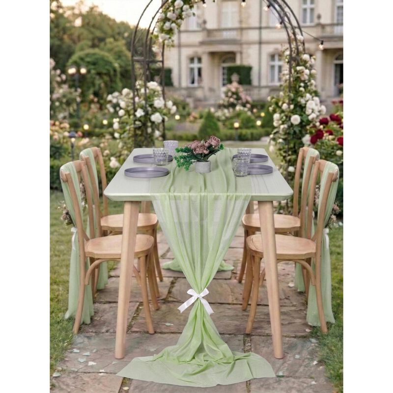 Caminos de Mesa MDS Chif&oacute;n Verde Salvia - Juego... image number null