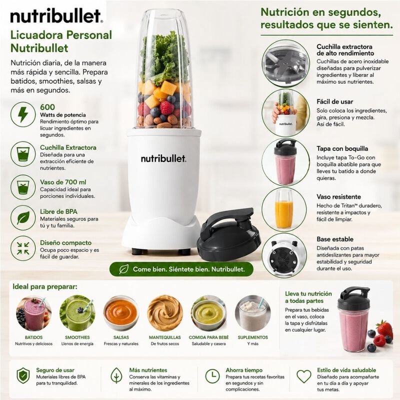 Licuadora Personal Nutribullet Pro 900 W Blanco... image number null
