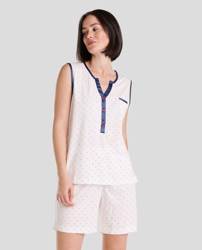 Pijama Sin Mangas con Topitos Marino image number null