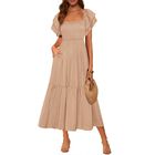 Vestido Midi Mascomoda Caqui Talla M Cuerpo Fruncido