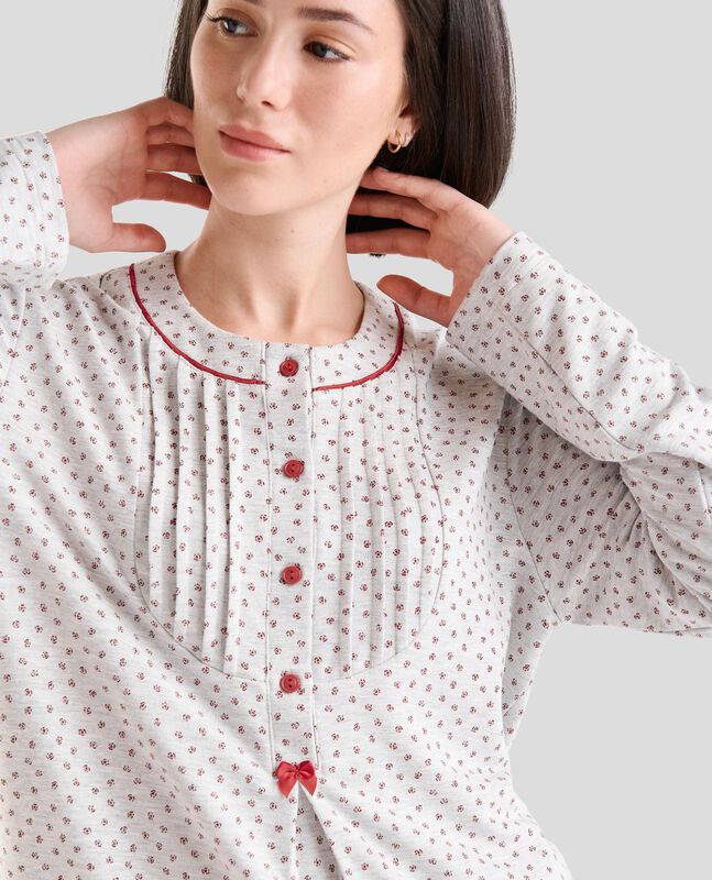 Pijama Largo Floreado para Mujer Rojo image number null