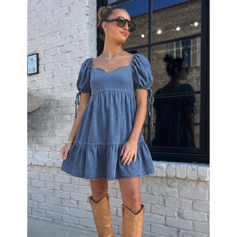 Vestido Mini Denim Azul Potili Mangas Abullonad... image number null