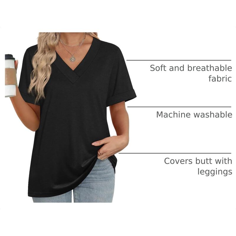 Camiseta Wiholl Cuello V Manga Corta Negra Tall... image number null