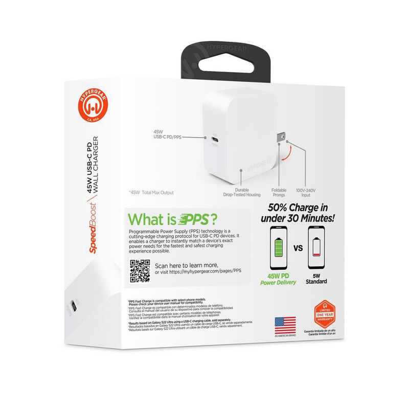 Cargador r&aacute;pido AC HYPERGEAR USB-C PD 45W PPS u... image number null