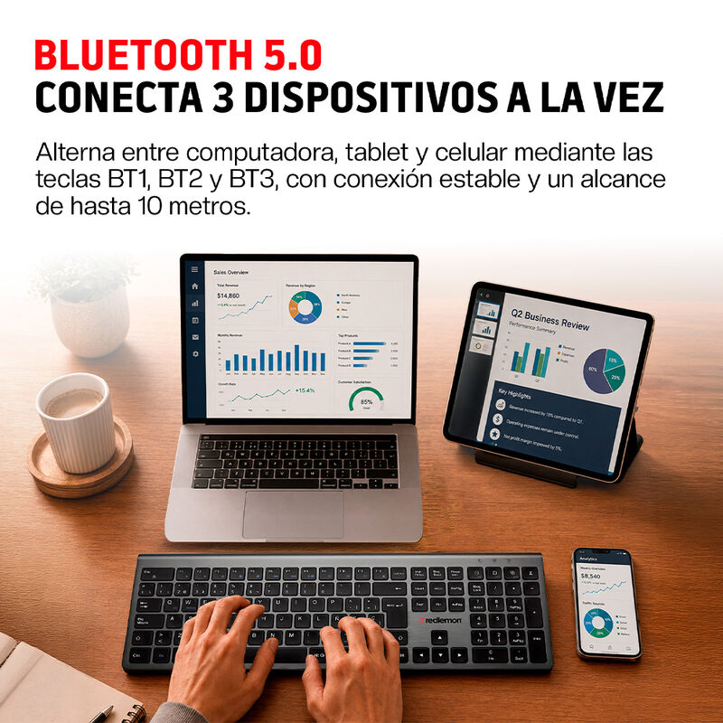 Teclado Inal&aacute;mbrico Bluetooth Silencioso Recarg... image number null