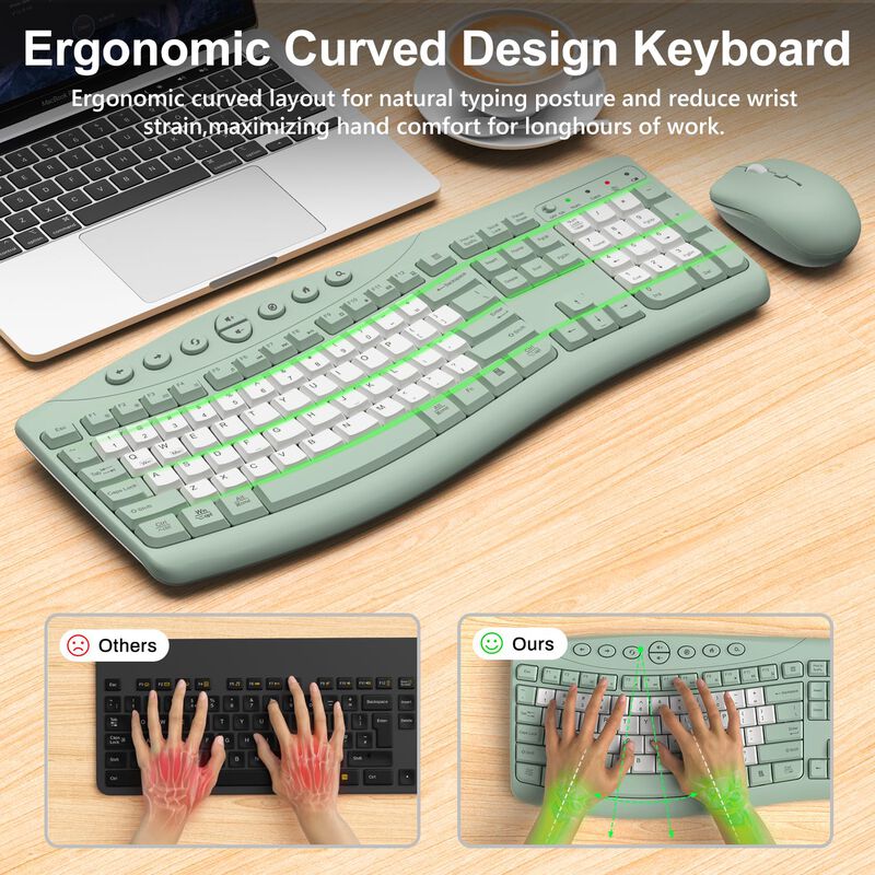 Combo Teclado Y Rat&oacute;n Inal&aacute;mbrico Ergon&oacute;mico Y ... image number null