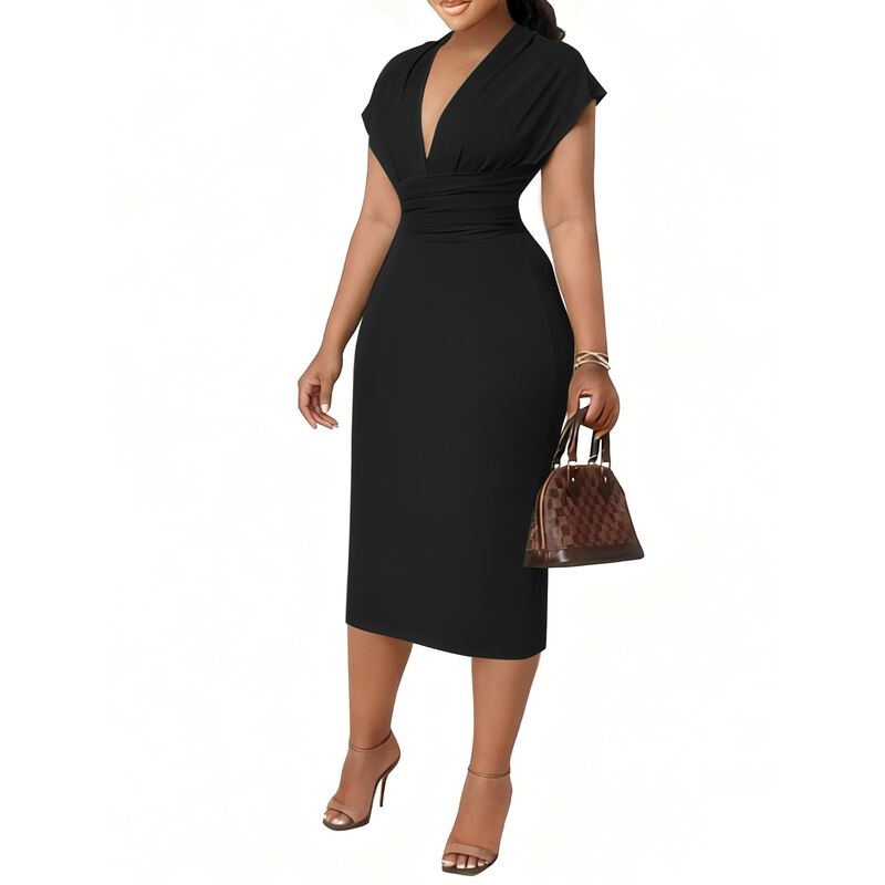Vestido Ulovmi Midi Bodycon Cuello En V Mangas ... image number null